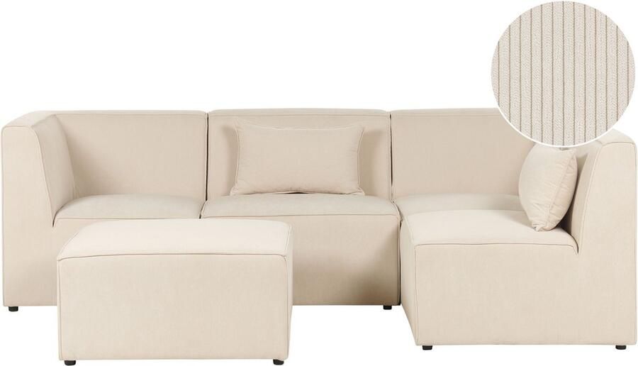 Beliani Modulaire hoekbank LEMVIG Corduroy Lichtbeige Met ottomaan 4-zitter Linkerzijde
