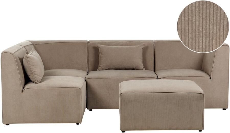 Beliani Modulaire hoekbank LEMVIG Corduroy Taupe Met ottomaan 4-zitter Rechterzijde - Foto 2