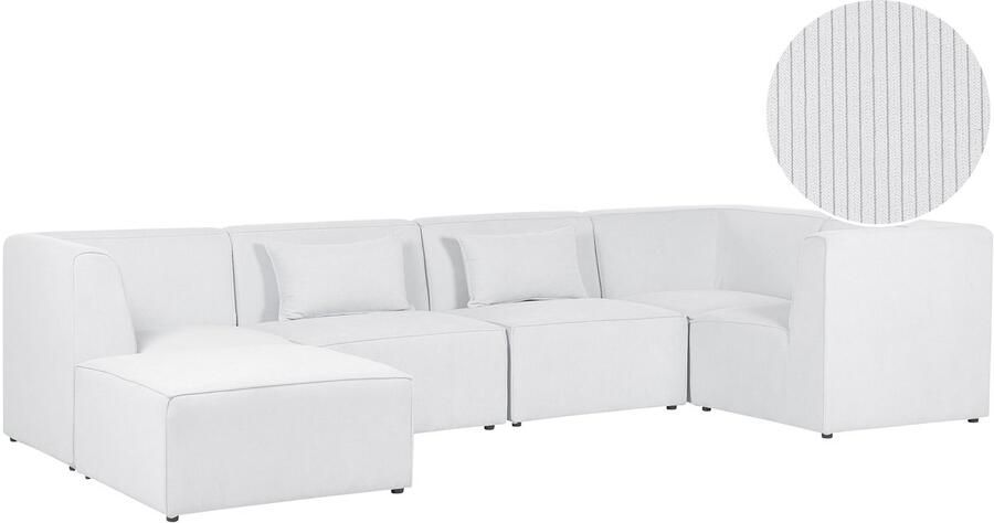 Beliani -LEMVIG-Hoekbank 5-zits-Gebroken wit-Linkerzijde-Corduroy