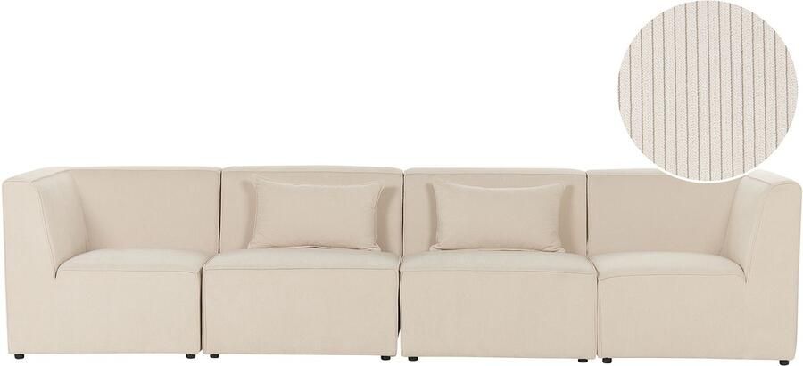 Beliani Modulaire bank LEMVIG Corduroy Lichtbeige 4-zitter