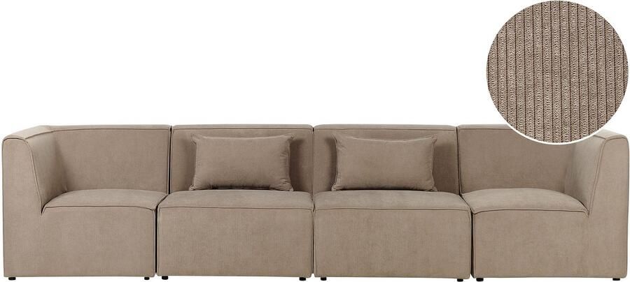 Beliani Modulaire bank LEMVIG Corduroy Taupe 4-zitter