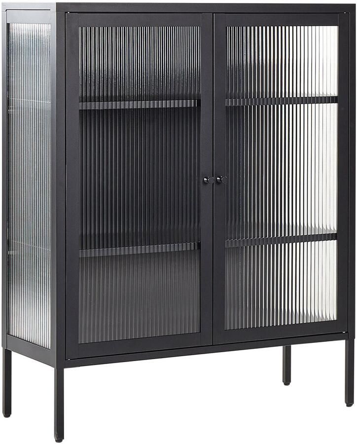 Beliani Glazen vitrinekast LERRYN Metaal 90 cm Zwart
