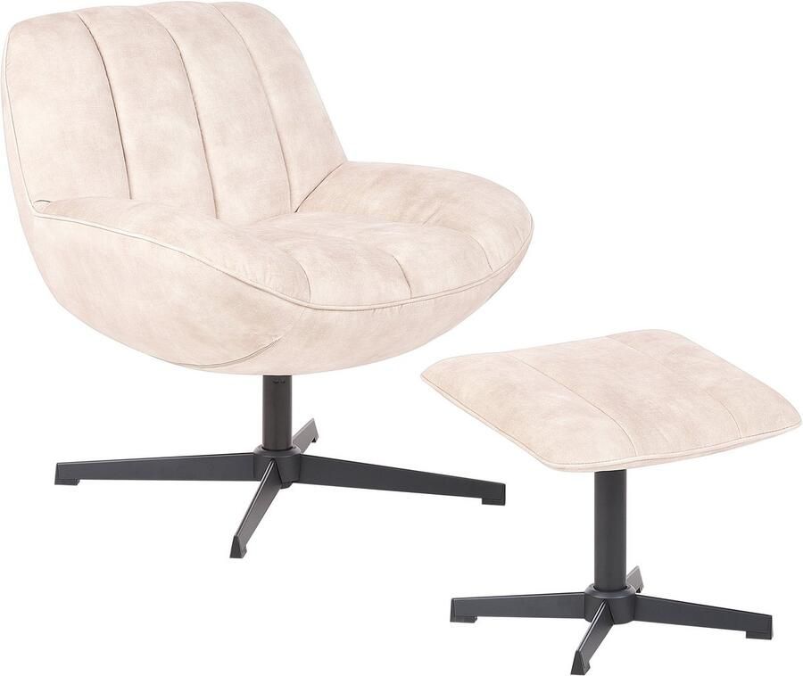 Beliani Draaifauteuil LIA met voetenbank Fluweel Beige