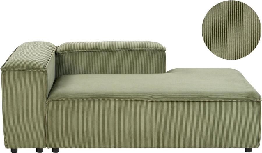 Beliani Linkszijdige chaise longue ARDAL Corduroy Groen