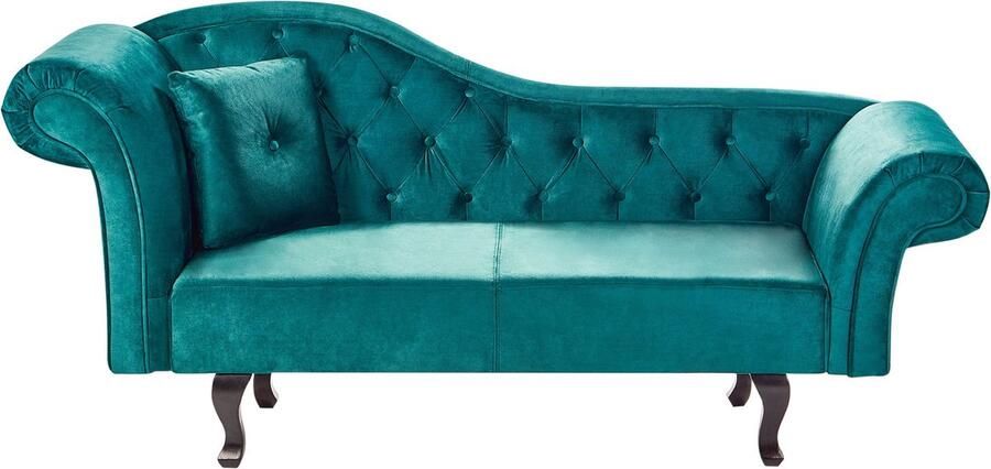 Beliani Linkszijdige chaise longue LATTES Fluweel Smaragdgroen met kussen