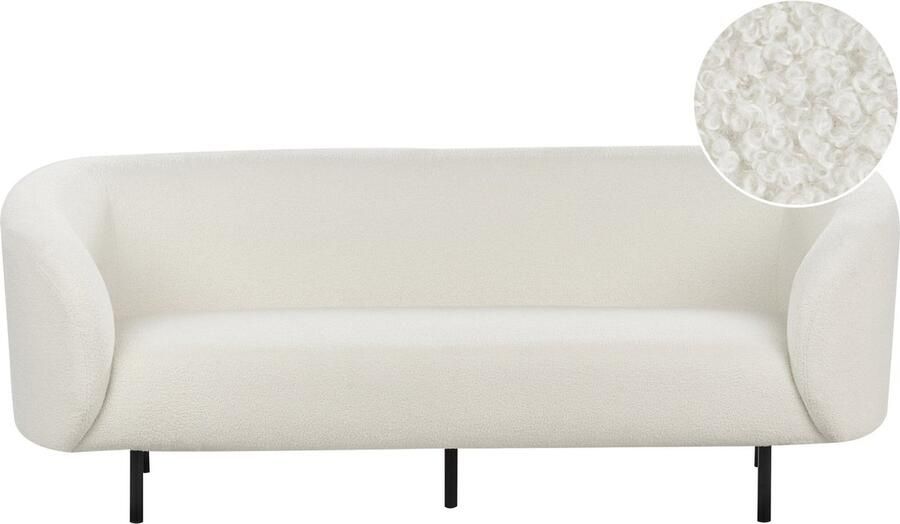 Beliani LOEN Driezitsbank Wit Zwart Bouclé
