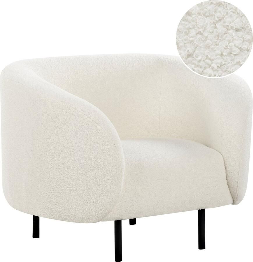 LUXSIT BELIANI LOEN Fauteuil Wit Zwart Bouclé