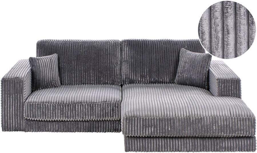 Beliani Hoekbank LOFOTEN Corduroy Donkergrijs 3-zitter Linkerzijde
