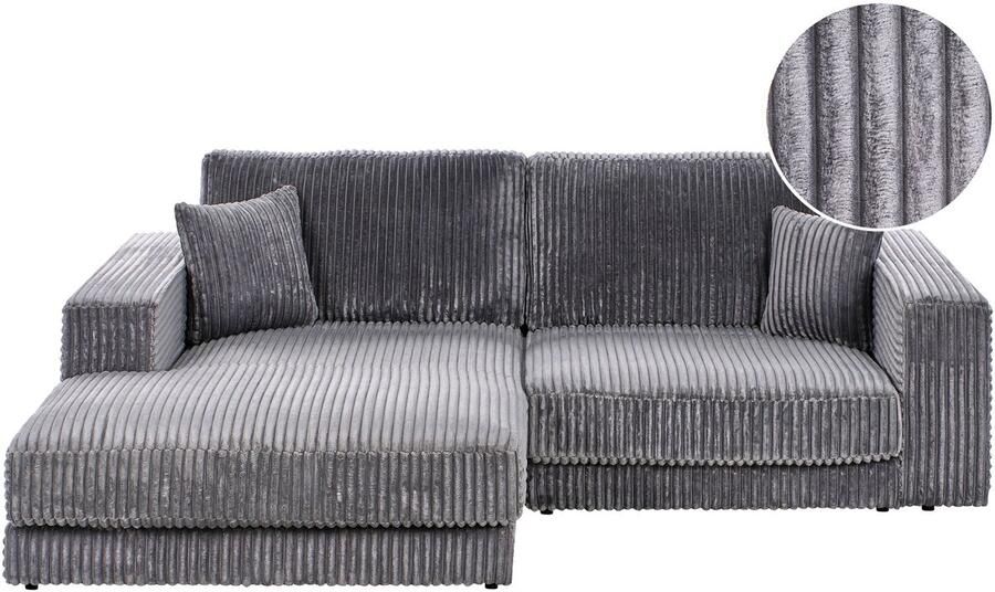 Beliani Hoekbank LOFOTEN Corduroy Donkergrijs 3-zitter Rechterzijde