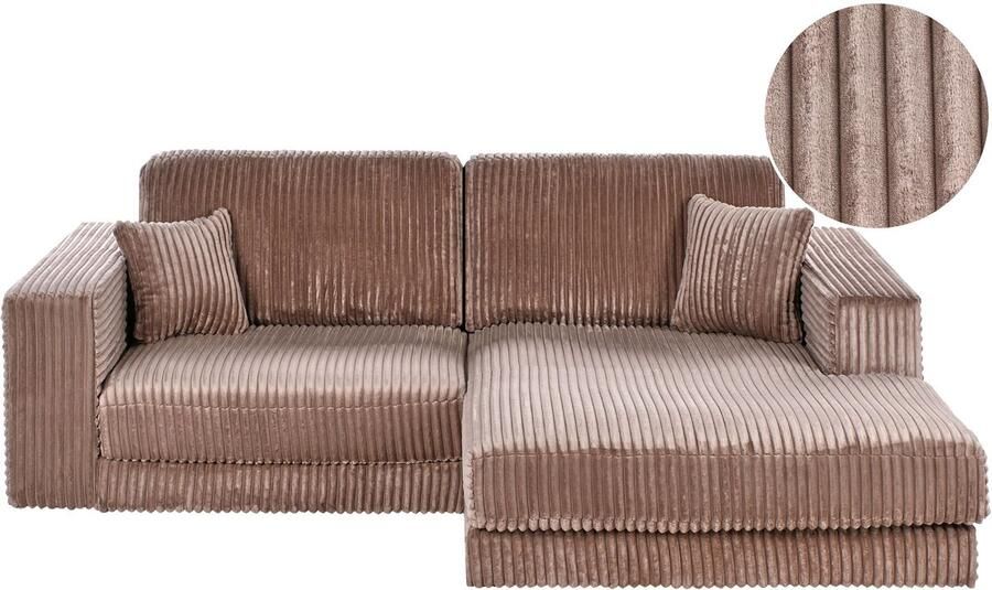 Beliani Hoekbank LOFOTEN Corduroy Lichtbruin 3-zitter Linkerzijde
