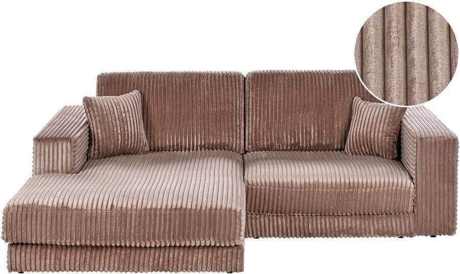 Beliani Hoekbank LOFOTEN Corduroy Lichtbruin 3-zitter Rechterzijde