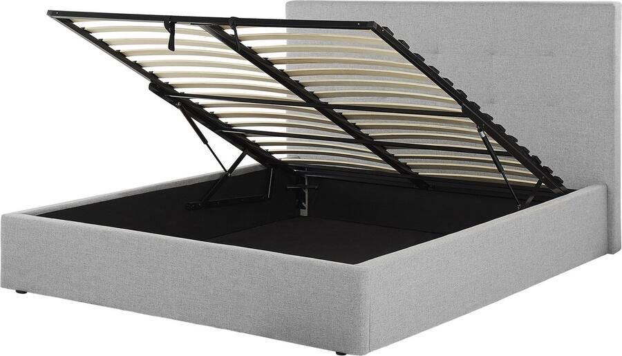 Beliani LORIENT Bed met opbergruimte Lichtgrijs 160 x 200 cm Polyester