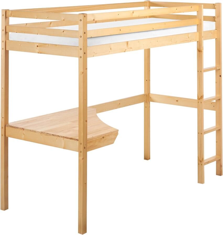 Beliani Hoogslaper met bureau Dennenhout LOURY 90 x 200 cm Lichtbruin