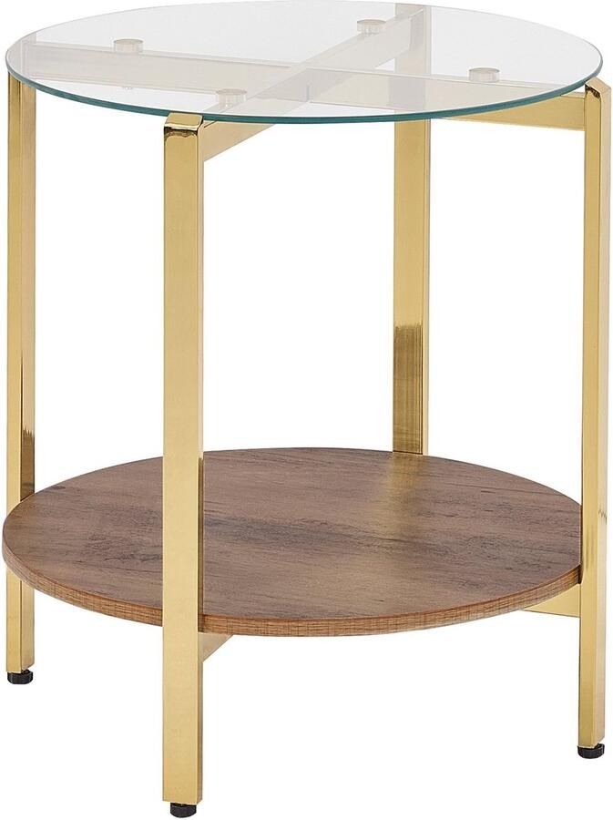 Beliani LOVELL Bijzettafel Donkerbruin Goud Hout