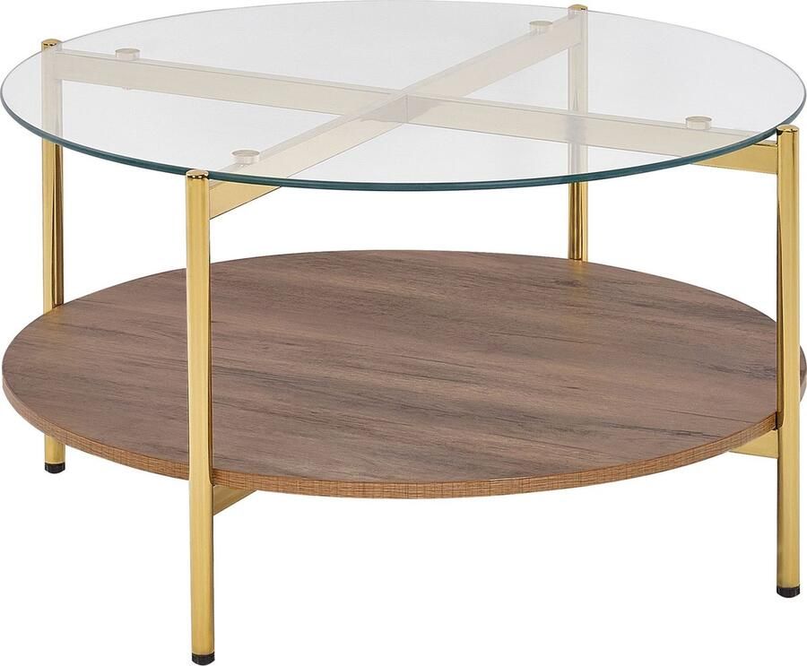 Beliani LOVELL Salontafel Donkerbruin Goud Hout