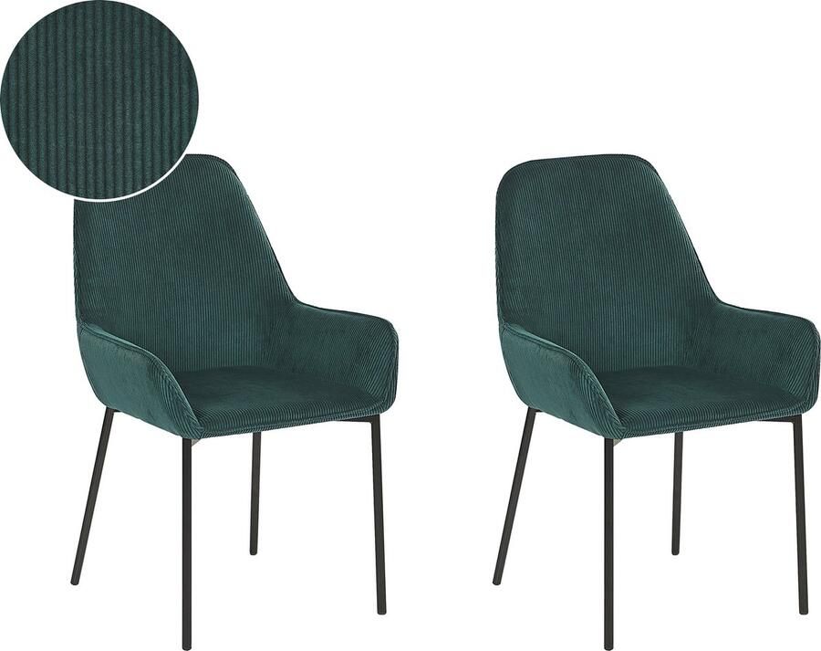 Beliani Set van 2 eetkamerstoelen LOVERNA Corduroy Donkergroen - Foto 3