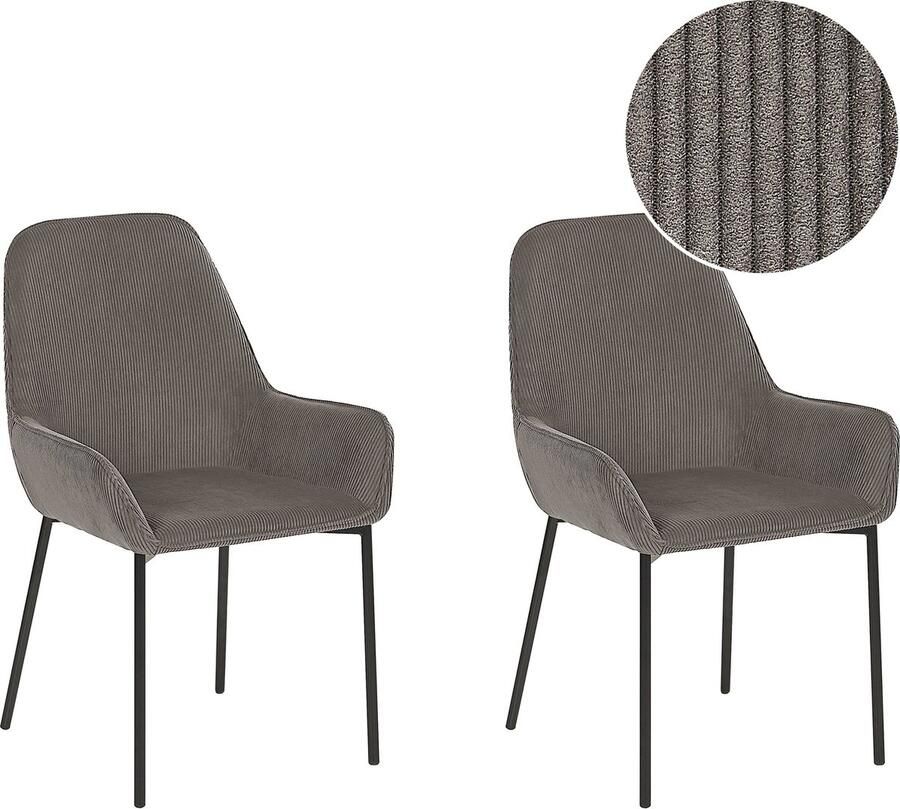 Beliani Set van 2 eetkamerstoelen LOVERNA Corduroy Grijs