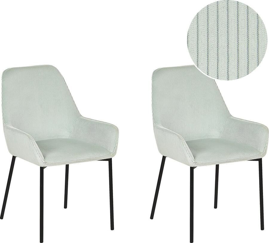 Beliani Set van 2 eetkamerstoelen LOVERNA Corduroy Mintgroen