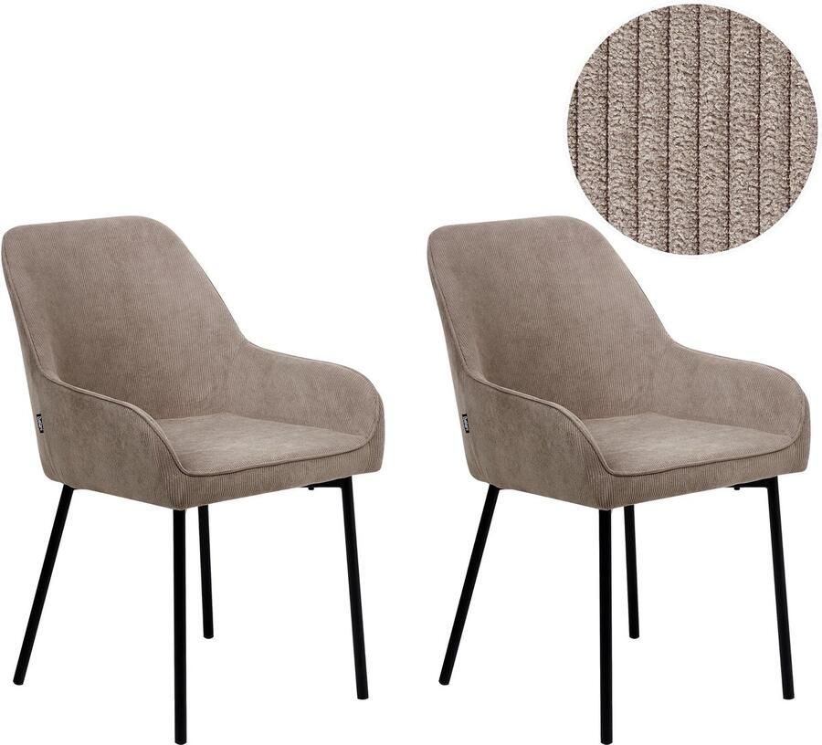 Beliani LOVERNA Eetkamerstoel set van 2 Beige Corduroy