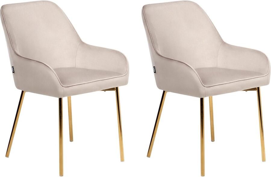 Beliani LOVERNA Eetkamerstoel set van 2 Beige Fluweel