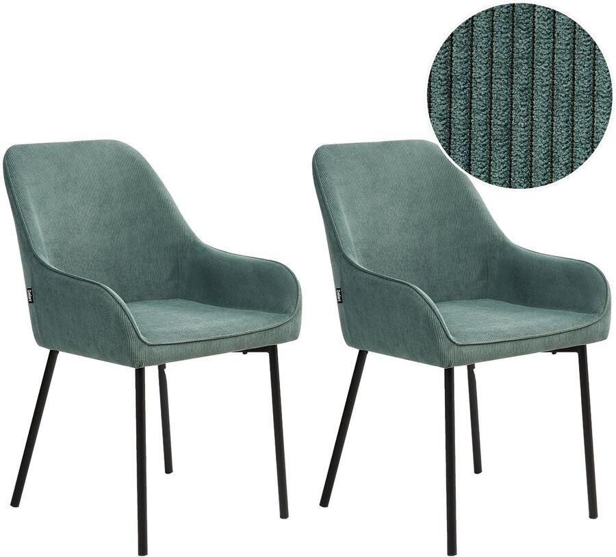 Beliani Set van 2 eetkamerstoelen LOVERNA Corduroy Groen