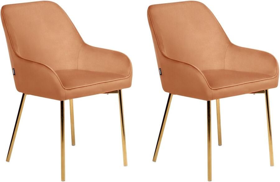 Beliani Set van 2 eetkamerstoelen LOVERNA Fluweel Oranje