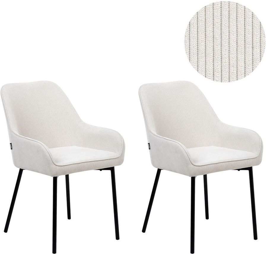 Beliani Set van 2 eetkamerstoelen LOVERNA Corduroy Gebroken wit
