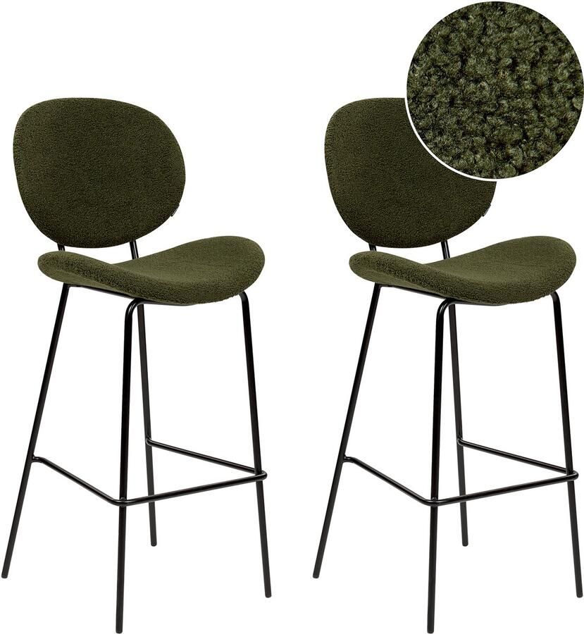Beliani Set van 2 barstoelen LUANA Bouclé Donkergroen - Foto 2