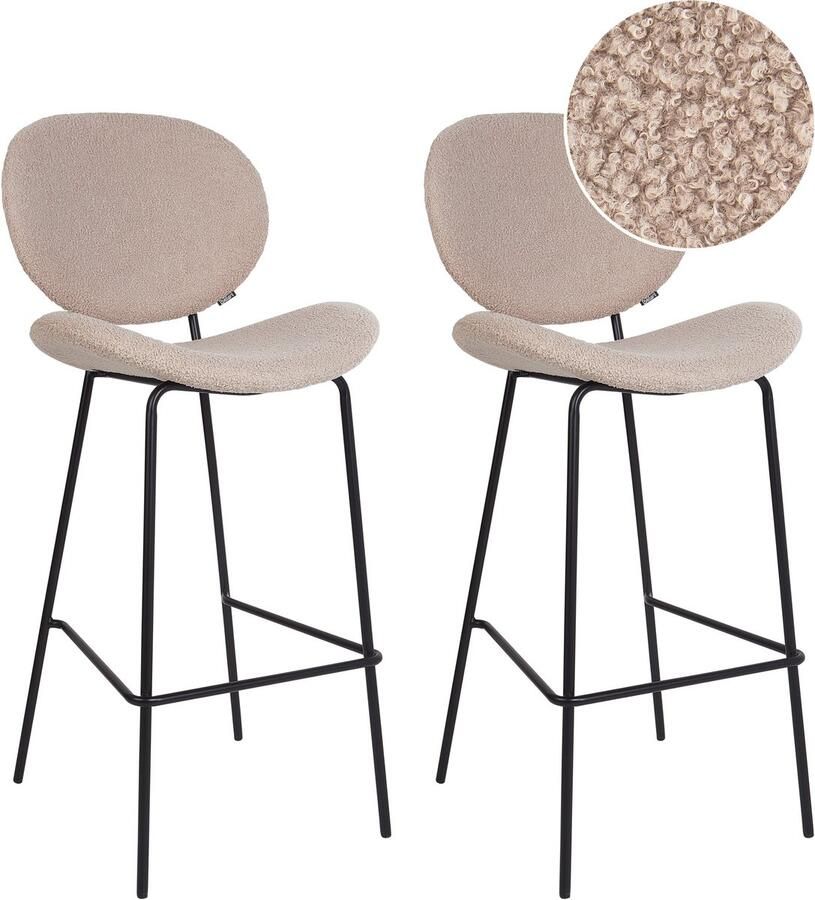Beliani Set van 2 barstoelen LUANA Bouclé Lichtbeige