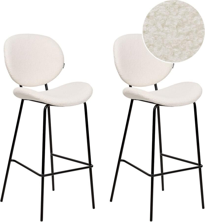Beliani Set van 2 barstoelen LUANA Bouclé Wit - Foto 2