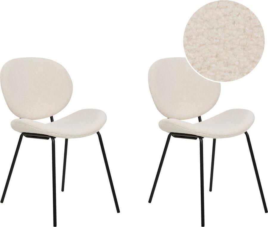 Beliani LUANA Eetkamerstoel set van 2 Zandbeige BouclÃ©