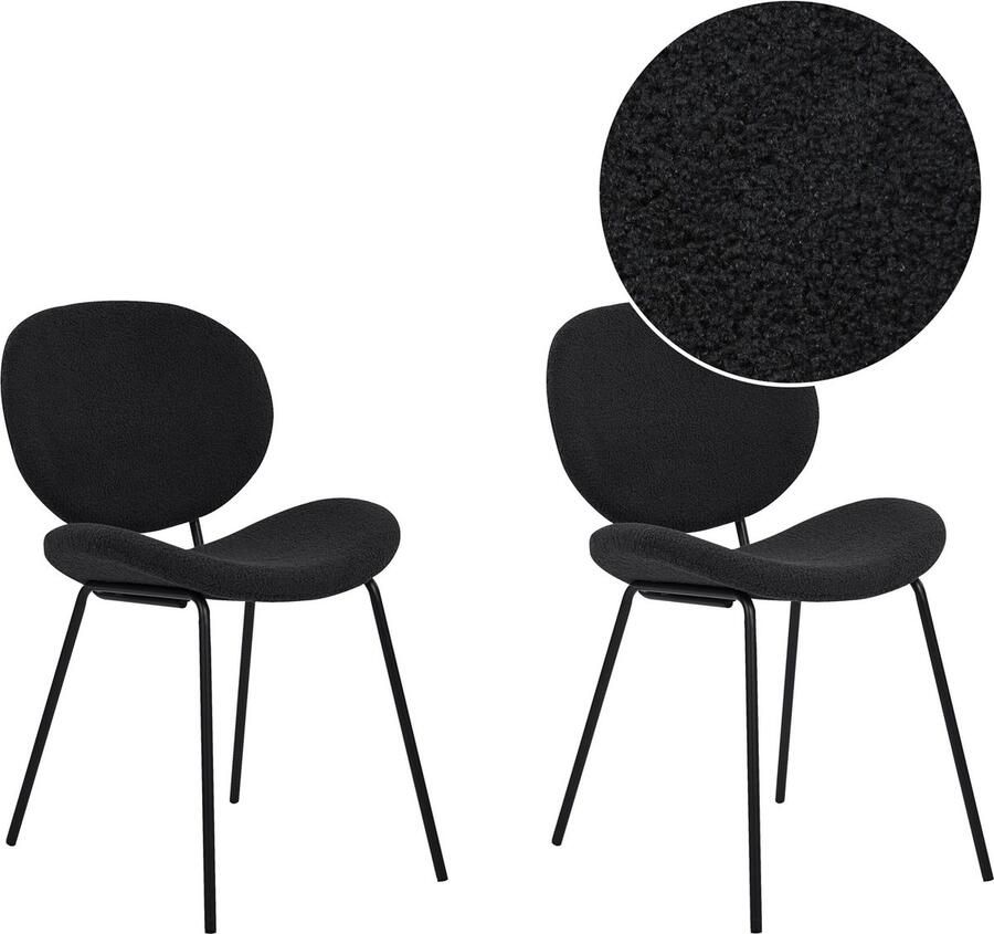 Beliani Set van 2 eetkamerstoelen LUANA Bouclé Zwart
