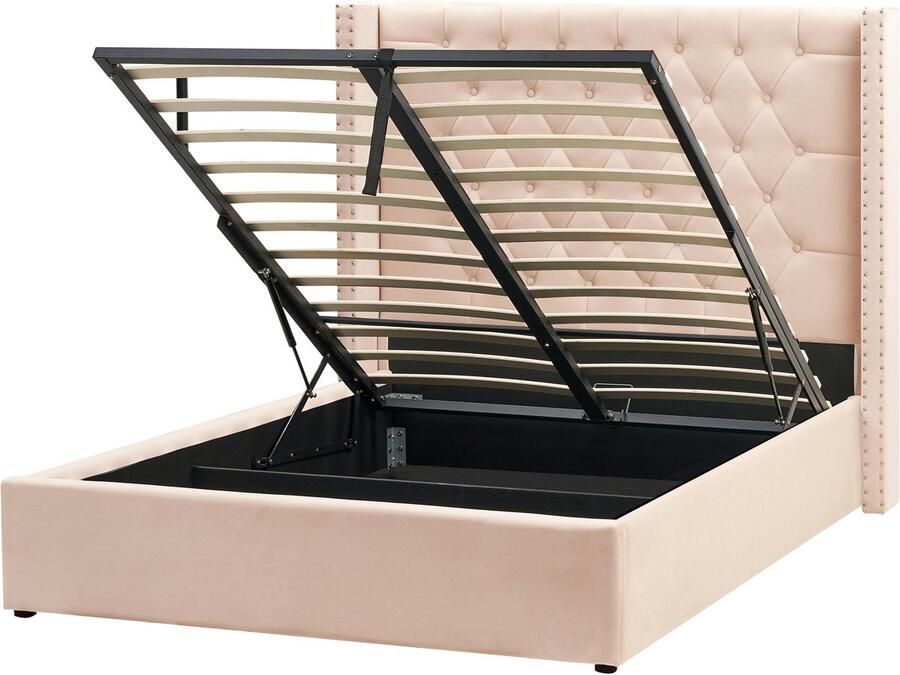 Beliani -LUBBON -Bed met opbergruimte-Beige-140 x 200 cm-Fluweel - Foto 2