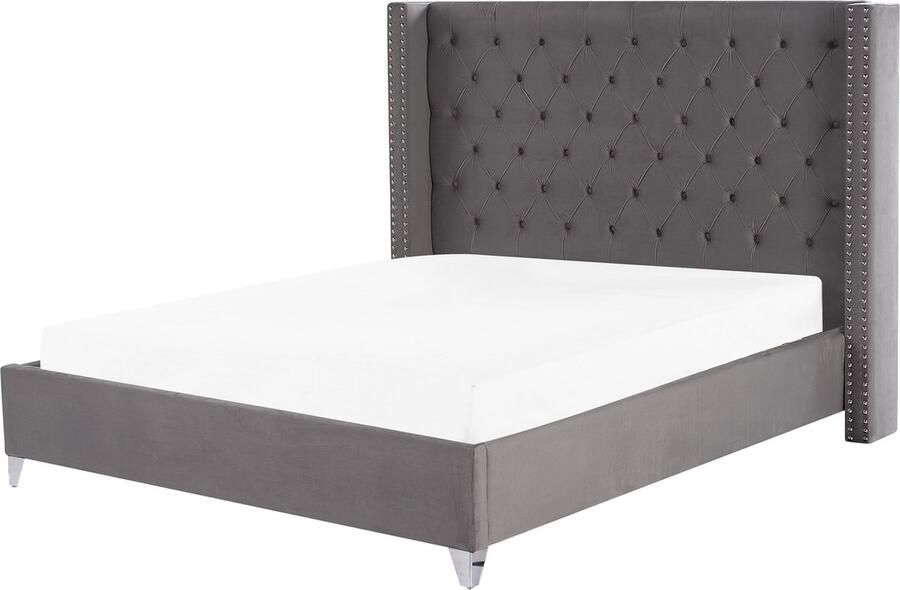 Beliani LUBBON Tweepersoonsbed Grijs 180 x 200 cm Fluweel - Foto 2