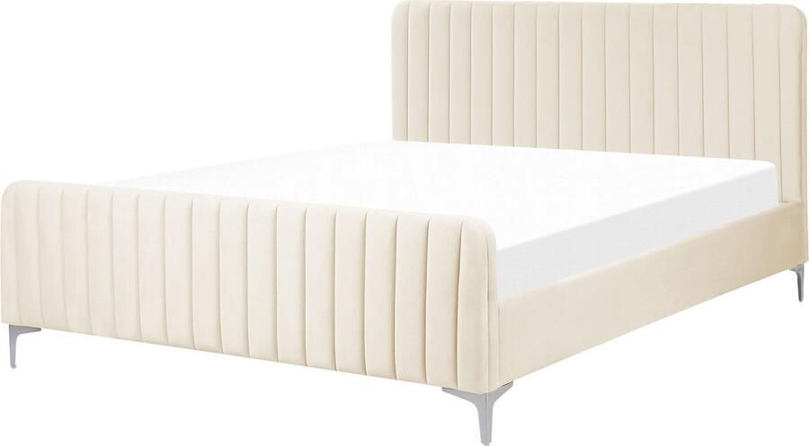 Beliani -LUNAN-Tweepersoonsbed-Lichtbeige-160 x 200 cm-Fluweel