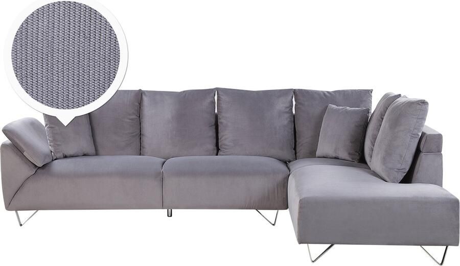 Beliani Hoekbank LUNNER Corduroy Grijs 4-zitter Linkerzijde - Foto 2