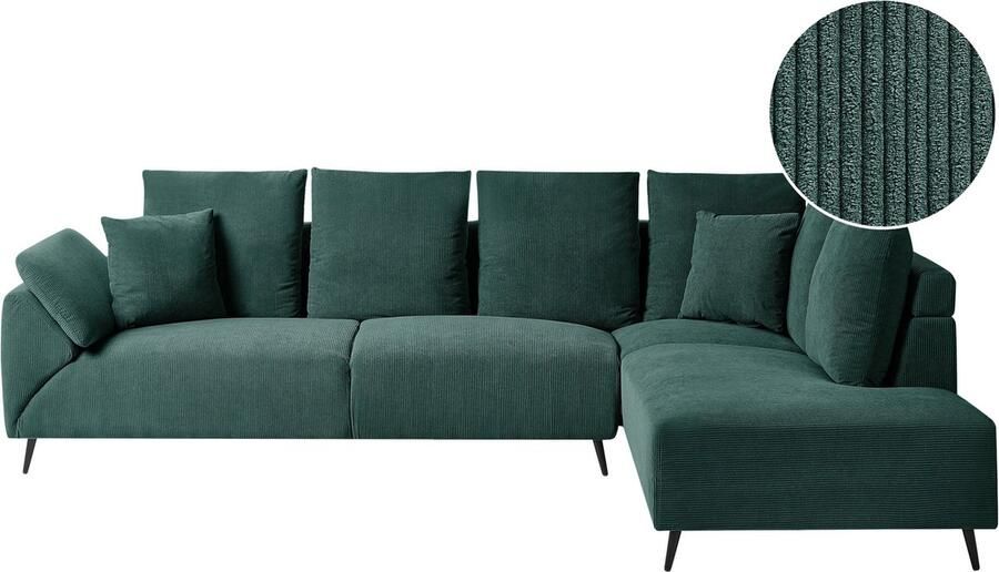 Beliani Hoekbank LUNNER Corduroy Donkergroen 4-zitter Linkerzijde
