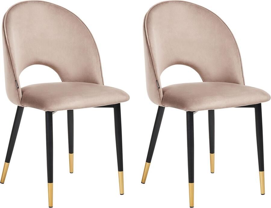 Beliani MAGALIA Eetkamerstoel set van 2 Taupe Fluweel