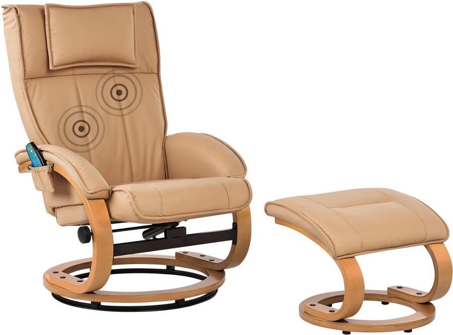 Beliani -MAJESTIC-Massagefauteuil met hocker-Lichtbruin-Kunstleer