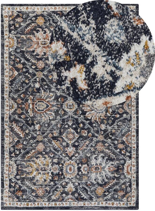 Beliani MALISHKA Vintage vloerkleed Donkerblauw 160 x 230 cm Polypropyleen