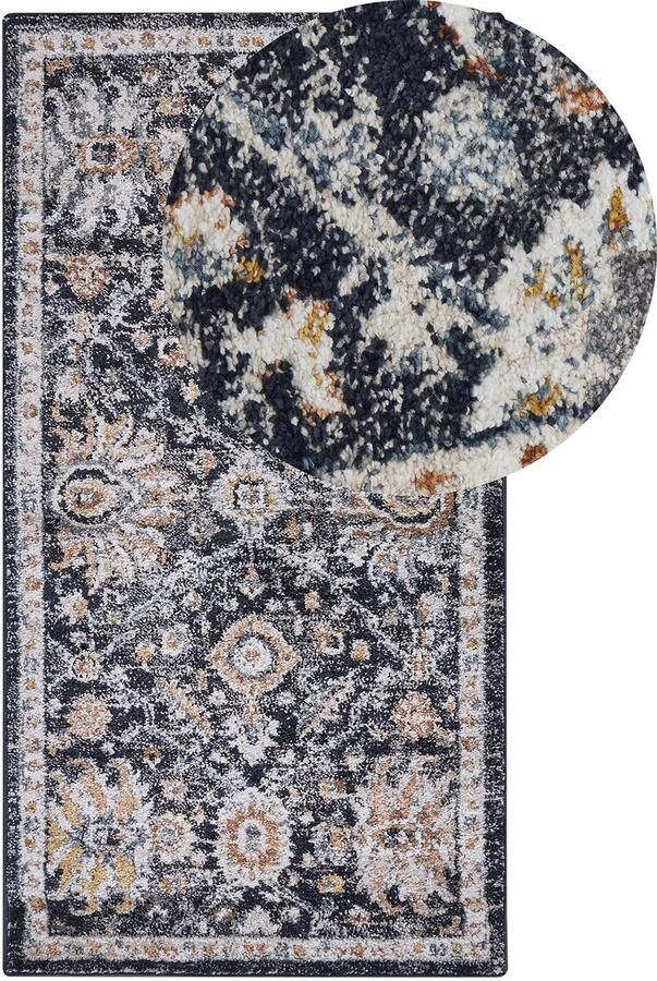 Beliani MALISHKA Vintage vloerkleed Donkerblauw 80 x 150 cm Polypropyleen