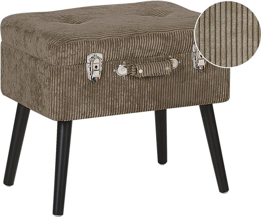 Beliani Hocker met opbergruimte MALLARD Corduroy Lichtbruin - Foto 2
