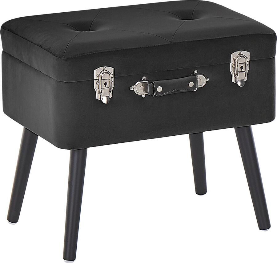 Beliani Hocker met opbergruimte MALLARD Fluweel Zwart - Foto 2