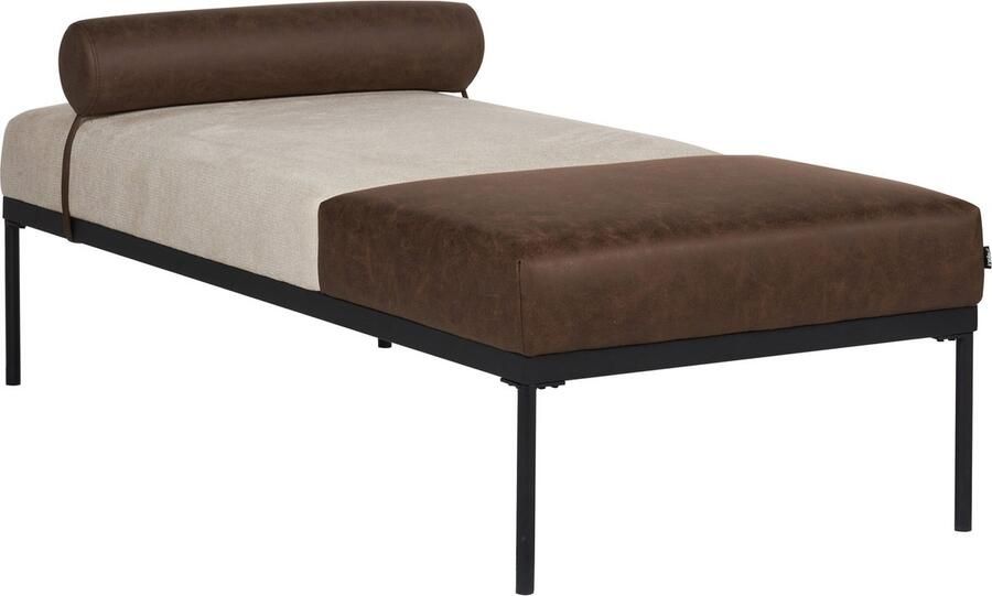 Beliani MALMOS Chaise longue Beige Donkerbruin Kunstleer Kunstlinnen