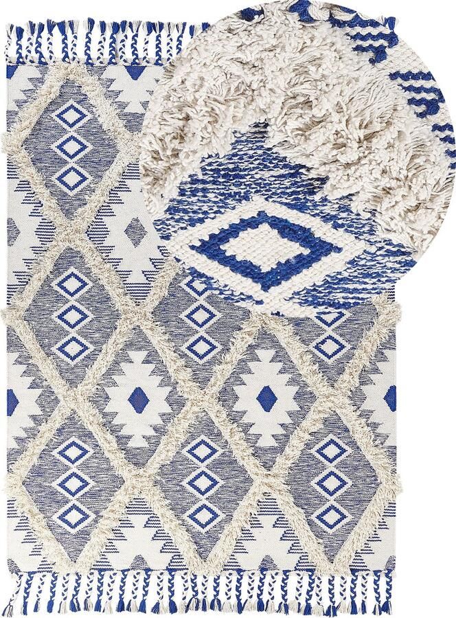 Beliani Vloerkleed katoen beige blauw 140 x 200 cm MANAVGAT