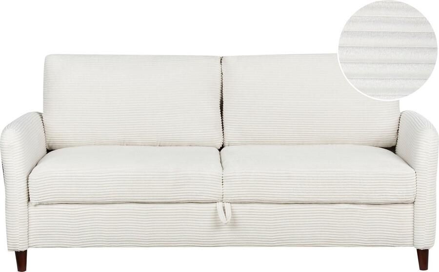 Beliani MARE Driezitsbank met opbergruimte Gebroken wit Corduroy