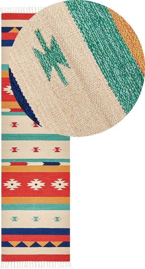 Beliani Vloerkleed MARGARA Multicolor 80 x 300 cm Katoen Kelim