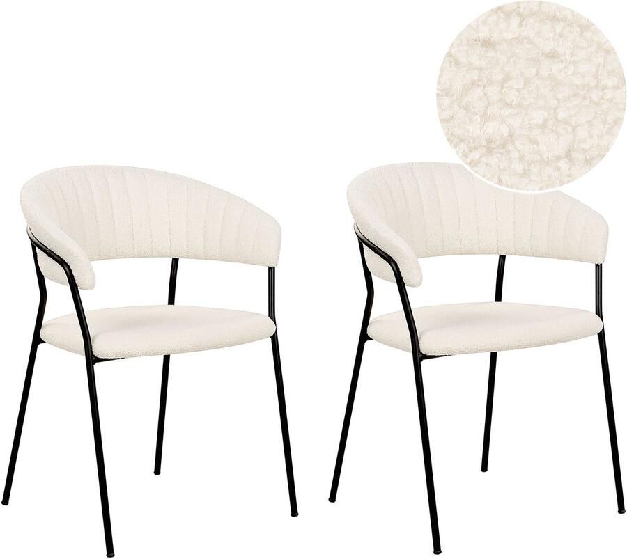 Beliani Set van 2 eetkamerstoelen MARIPOSA Bouclé Gebroken wit