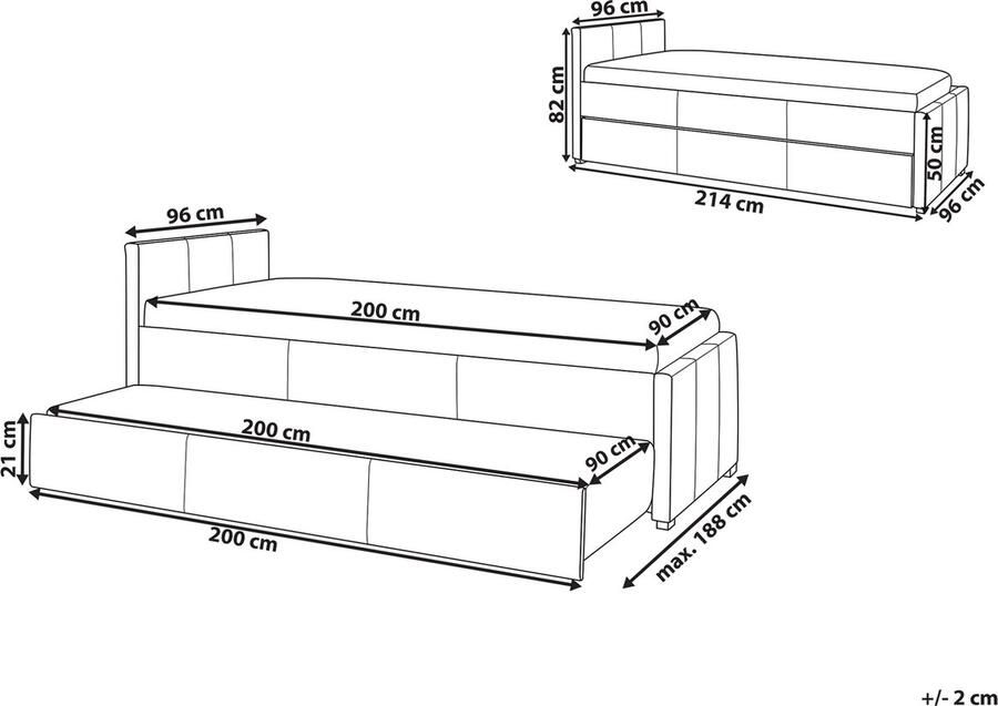 Beliani -MARMANDE-Onderschuifbed-Donkergrijs-90 x 200 cm-Polyester