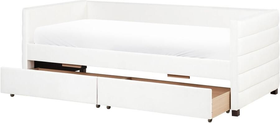 Beliani Bedbank met opbergruimte Fluweel MARRAY 90 x 200 cm Gebroken wit